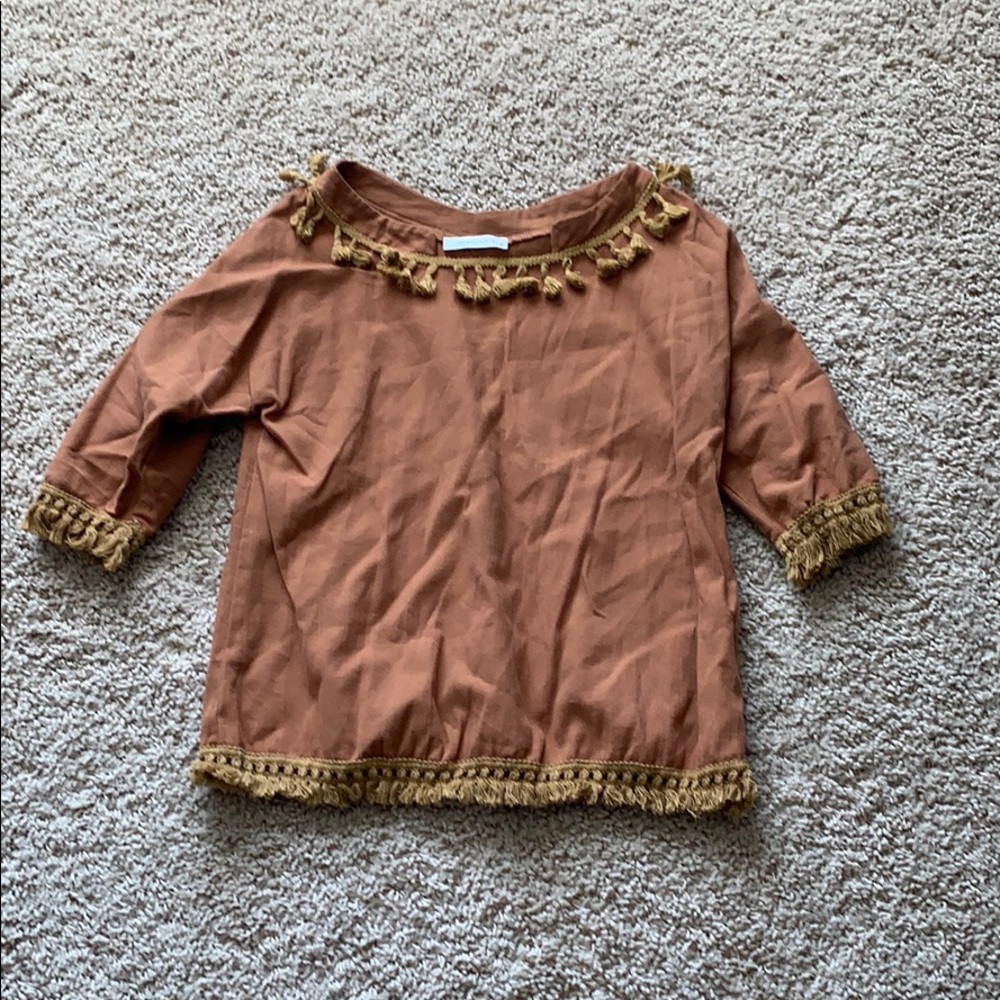 Super cute Tan Top with Tassel Details